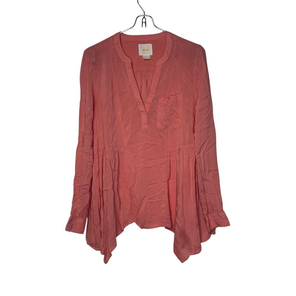 Maeve Anthropologie Womens Top Coral Tunic Handkerchief Hem Popover Pocket Sz. 0